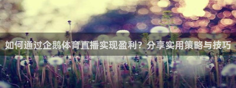 如何通过企鹅体育直播实现盈利？分享实用策略与技巧